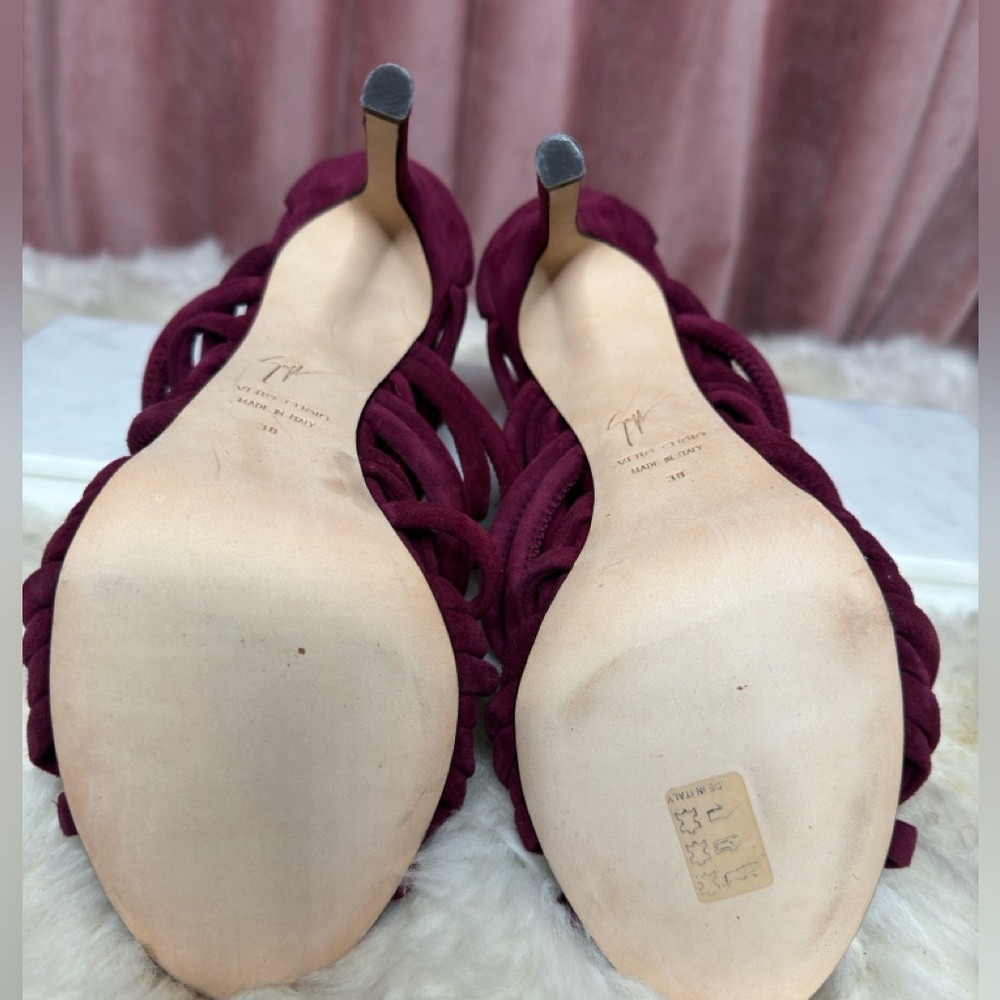 Giuseppe Zanotti Strappy Suede Burgundy Sandal Heel EU Size 38 - Picture 4 of 8
